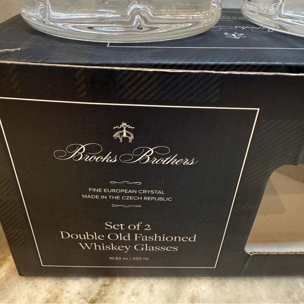 2 Brooks Brothers Tartan Plaid Crystal Double Old Fashioned Whiskey Glass Set 2 - Picture 4 of 5